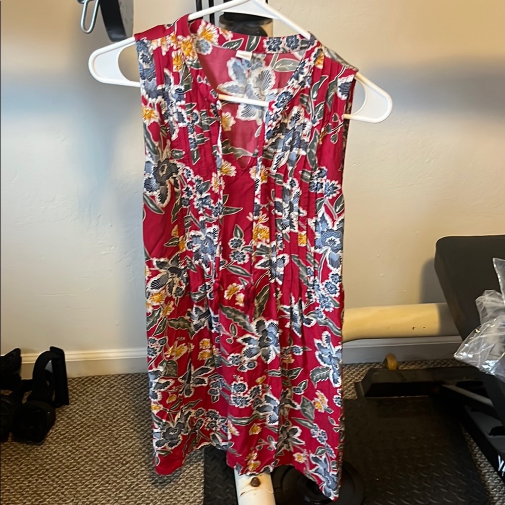 Floral Sleeveless Dress in Red and Blue